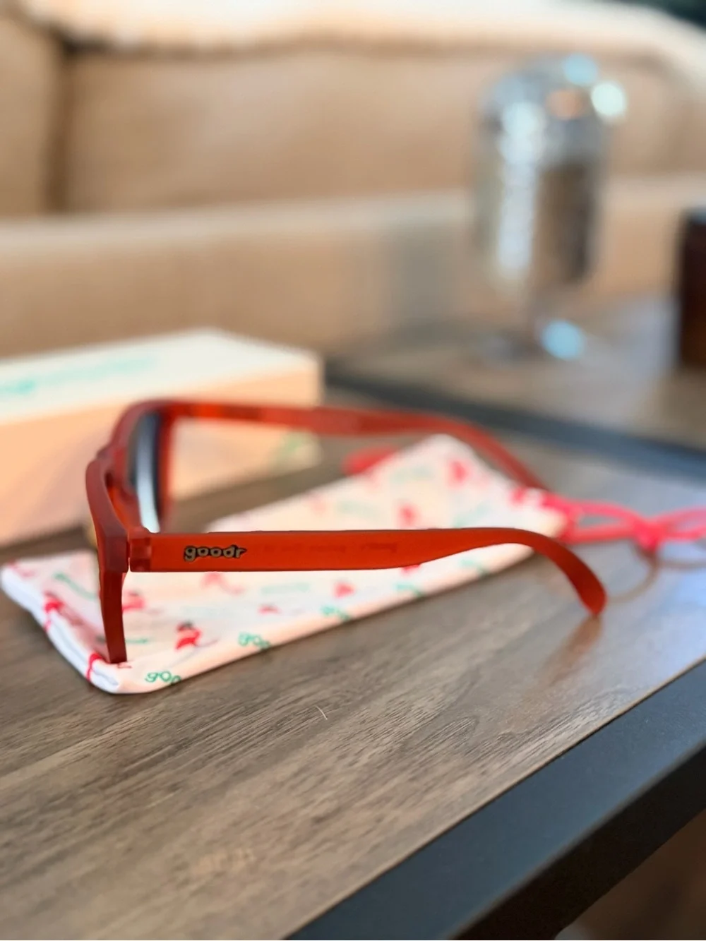 goodr Women’s Red Frame Sunglasses with Pink Mirrored Lenses